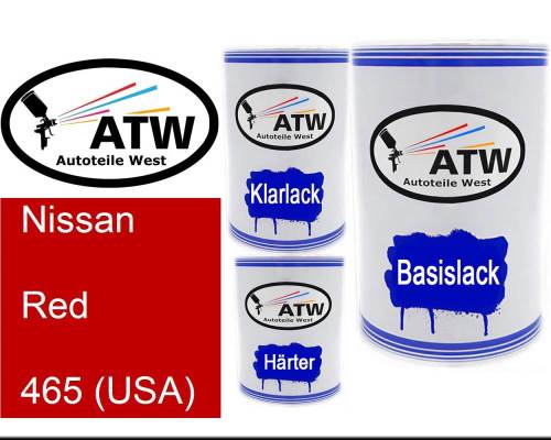 Nissan, Red, 465 (USA): 500ml Lackdose + 500ml Klarlack + 250ml Härter - Set, von ATW Autoteile West.